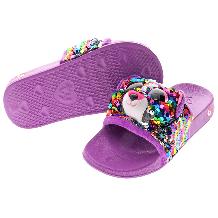 TY Beanie Boo Slides Sandals Dotty multi color leopard Lrg Size 9 1/2" long 