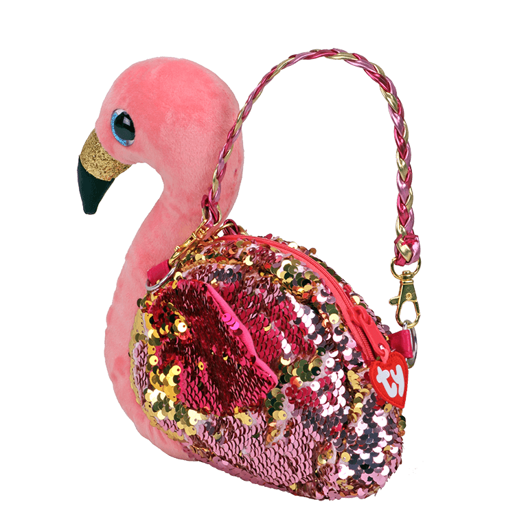 Details about   NWT TY Gilda Pink Flamingo 9" Purse Sequin Flippables 6 ways to wear Beanie Boo 