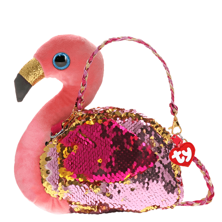 Details about   NWT TY Gilda Pink Flamingo 9" Purse Sequin Flippables 6 ways to wear Beanie Boo 